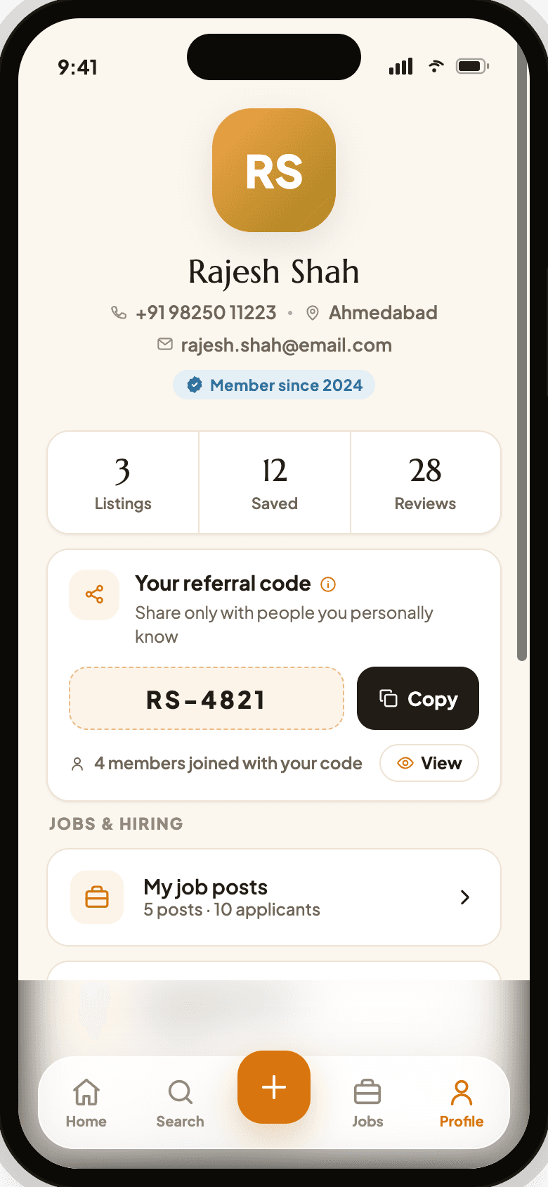 Profile screen
